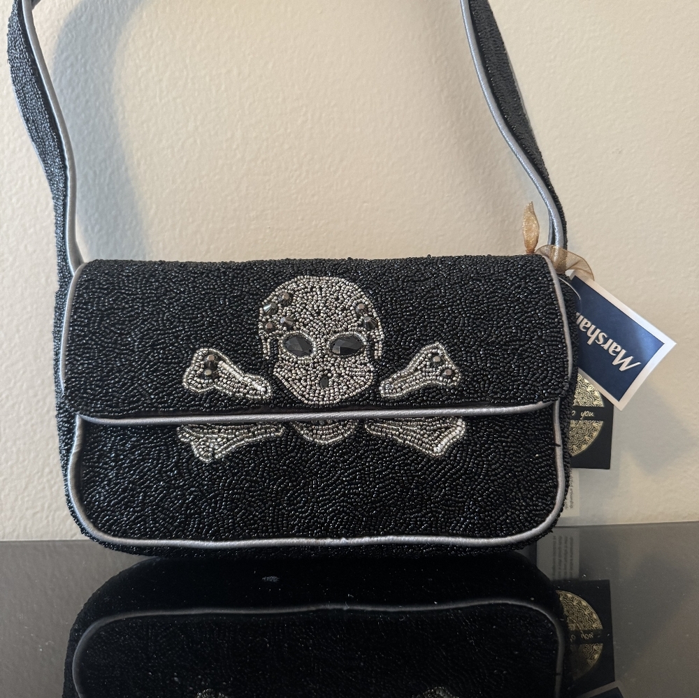 Black Beaded Skull Crossbody Shoulder Bag Y2K Statement Purse NWT